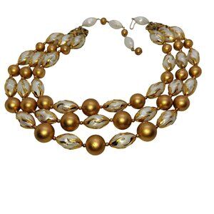 Deauville faux pearls gold tone multistrand necklace